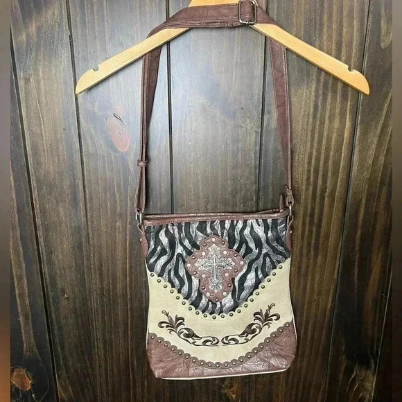 Cross Rhinestone Western Leather Crossbody Bag-Y2K Era - Picture 1 of 7